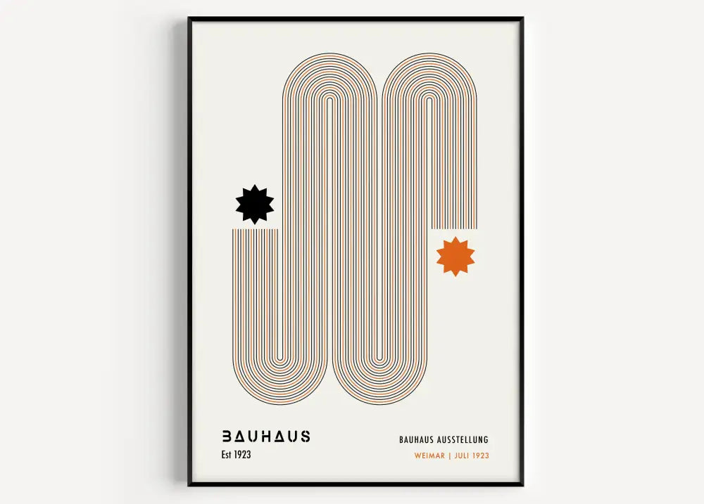Mid century bauhaus orange & pink wall art living room poster