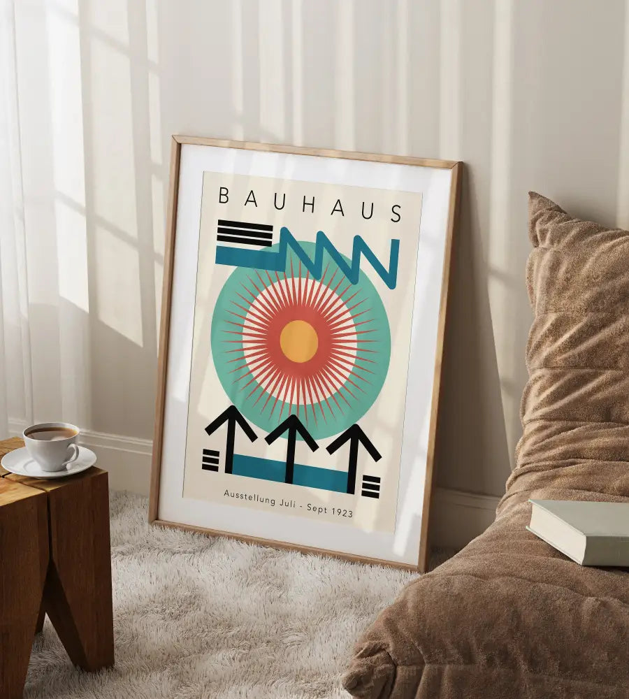 Mid century geometric wall art bauhaus canvas print for living room