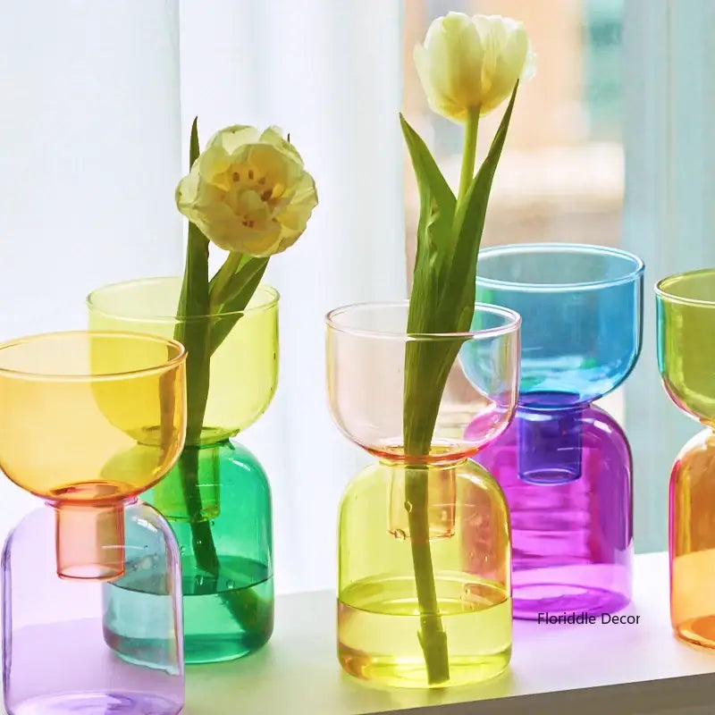Modern colorful two part glass vase set living room decor