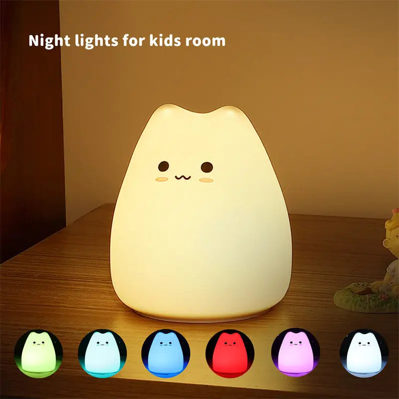 Mini popular cat white silicone night lamp bedroom eye protection