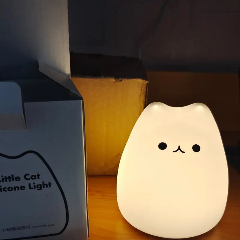 Mini popular cat white silicone night lamp bedroom eye protection