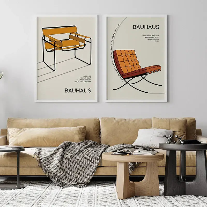 Modern bauhaus exhibition posters black and white living room art