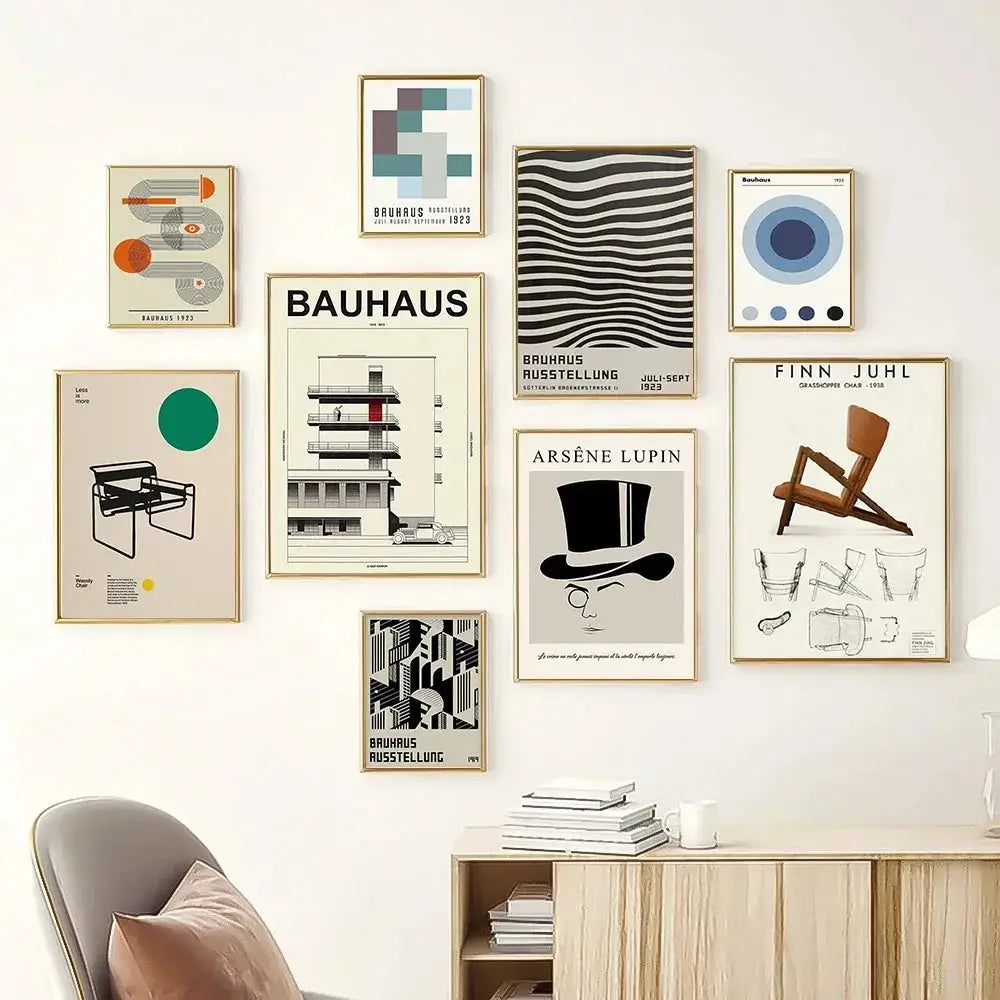 Modern bauhaus canvas print black & white wavy living room decor