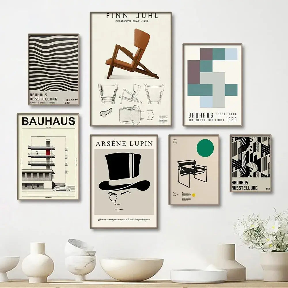 Minimalist blue & cream bauhaus canvas print living room wall art