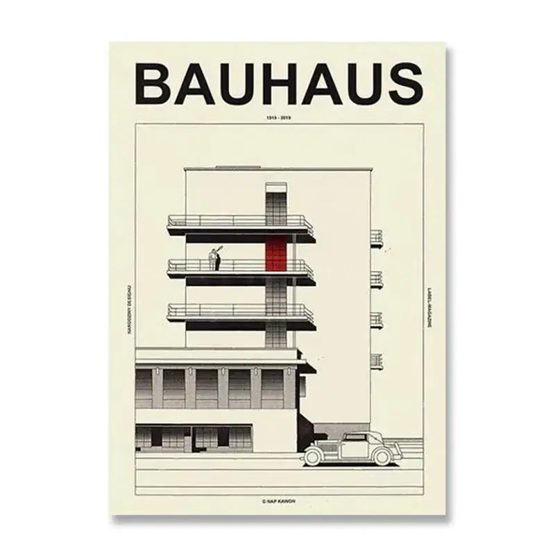 Bauhaus abstract beige and orange wall art canvas print living room