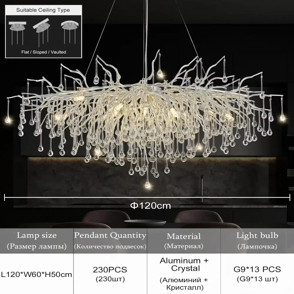 Modern gold branch crystal chandelier for living room