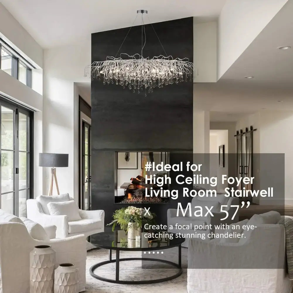 Modern chrome branching crystal chandelier living room light