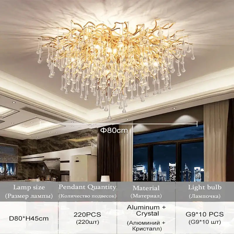 Modern gold branch crystal chandelier for living room