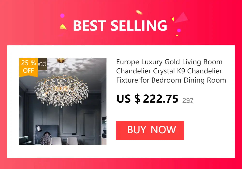 Modern golden aluminum crystal chandelier for living room