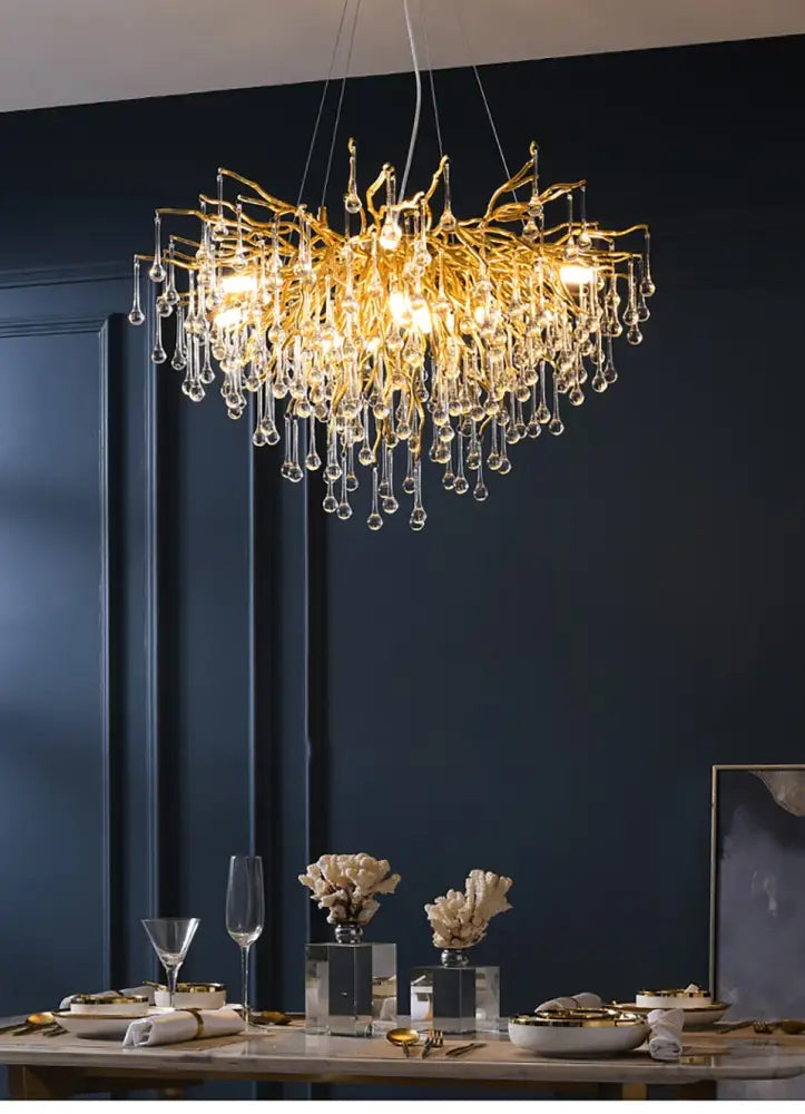 Modern golden aluminum crystal chandelier for living room