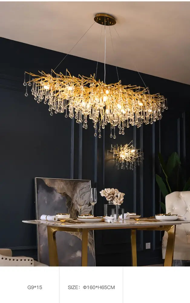 Modern chrome branching crystal chandelier living room light
