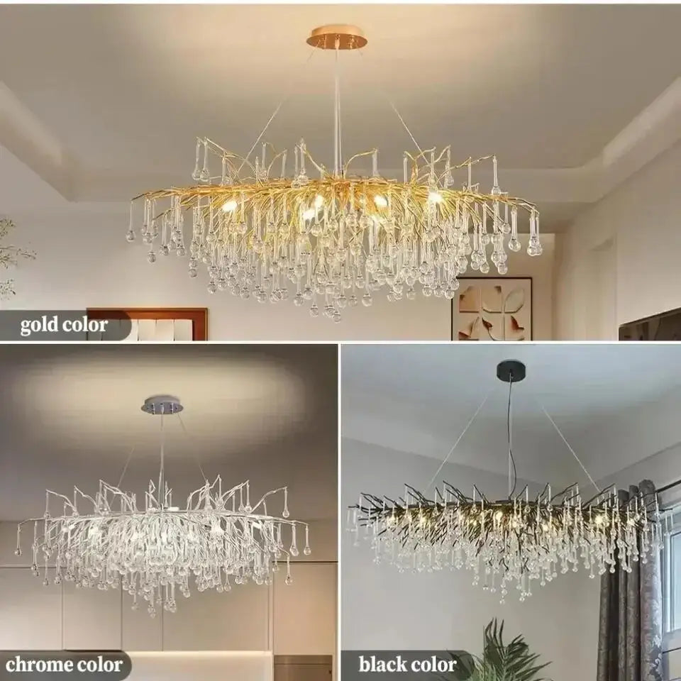 Modern chrome crystal chandelier dining room raindrop pendant light