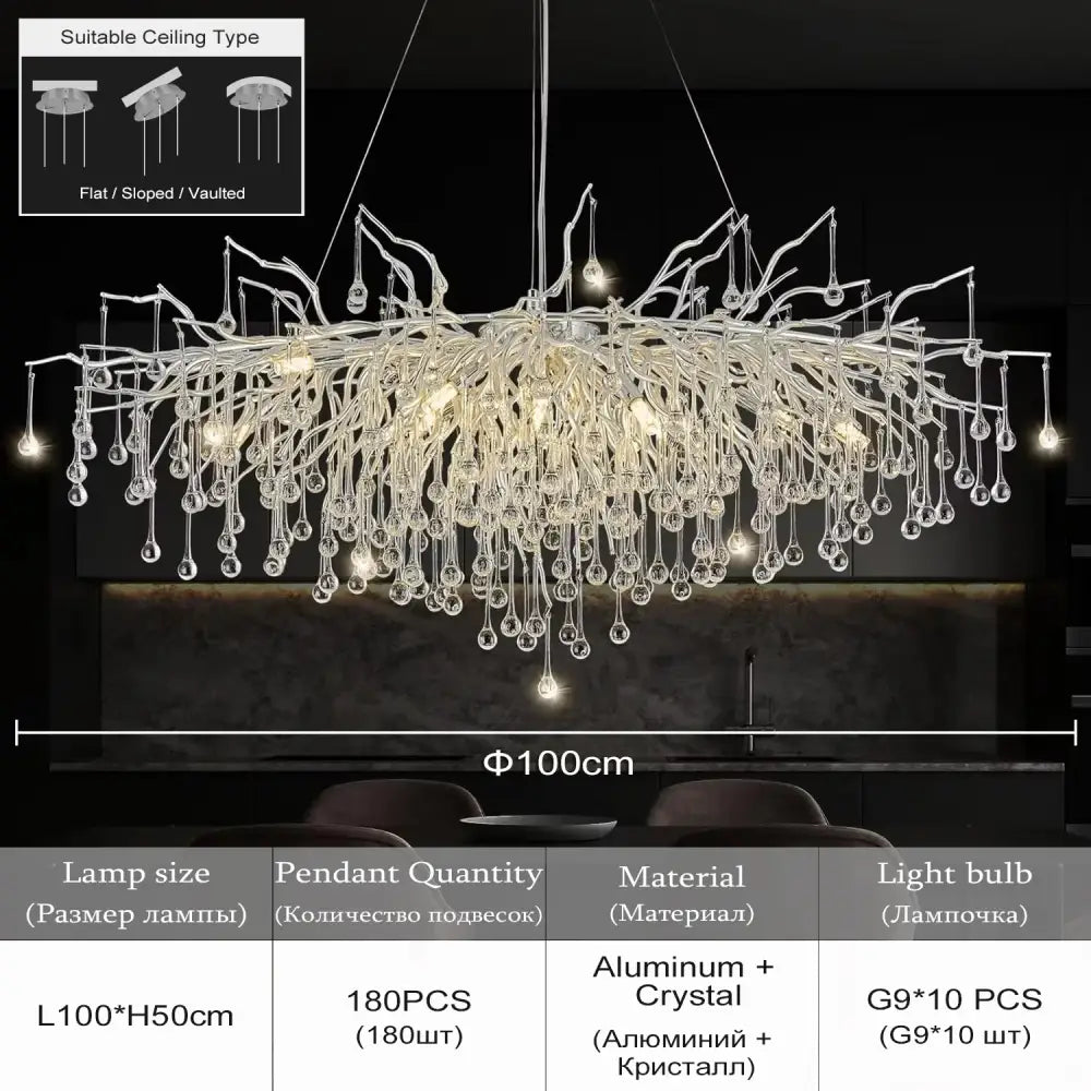 Modern chrome crystal chandelier dining room raindrop pendant light