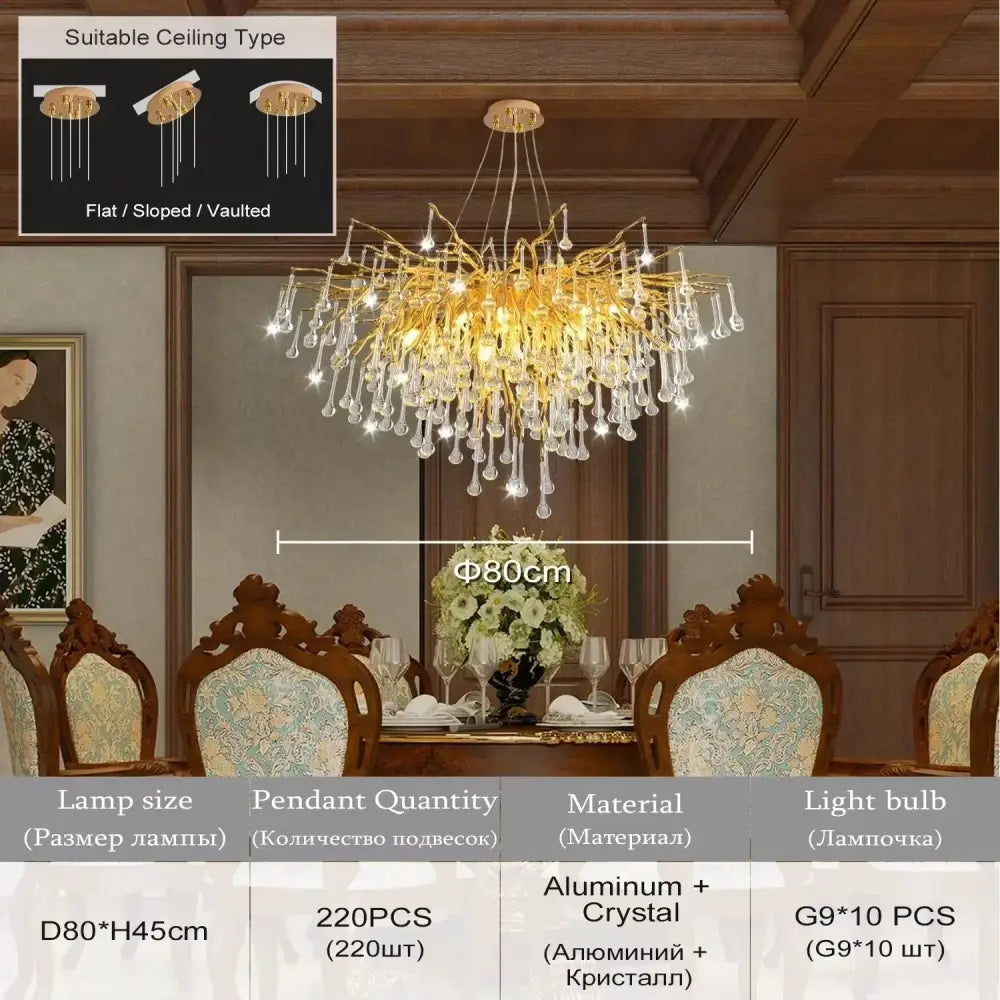 Modern chrome crystal chandelier dining room raindrop pendant light
