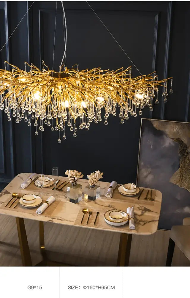 Modern gold aluminum crystal chandelier for living room