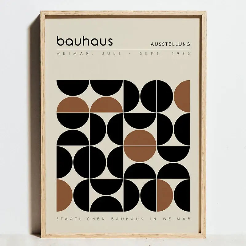 Modern geometric bauhaus orange and red framed art living room decor
