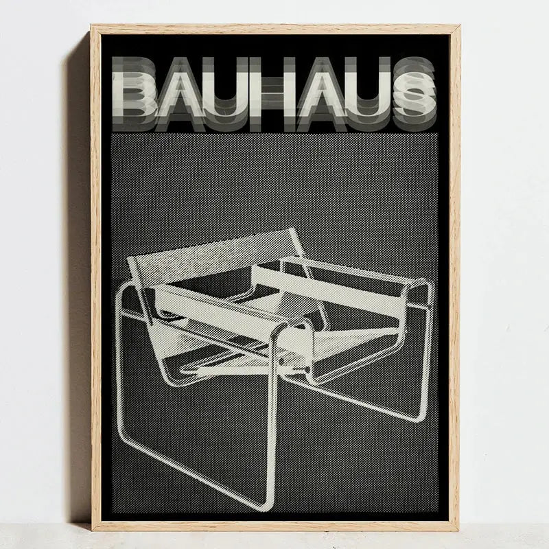 Modern geometric bauhaus barcelona chair framed poster living room art
