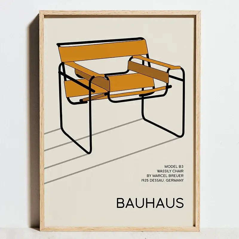 Modern geometric bauhaus barcelona chair framed poster living room art