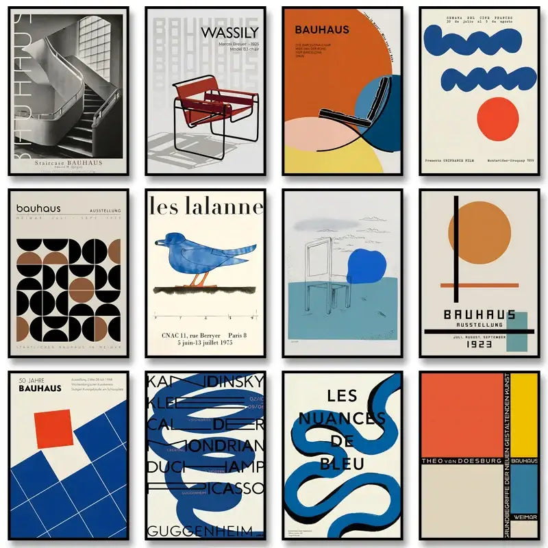 Modern geometric bauhaus barcelona chair framed poster living room art