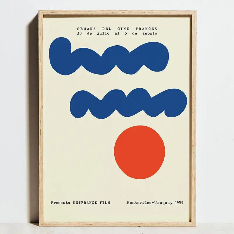 Modern blue and orange geometric bauhaus exhibition poster living room
