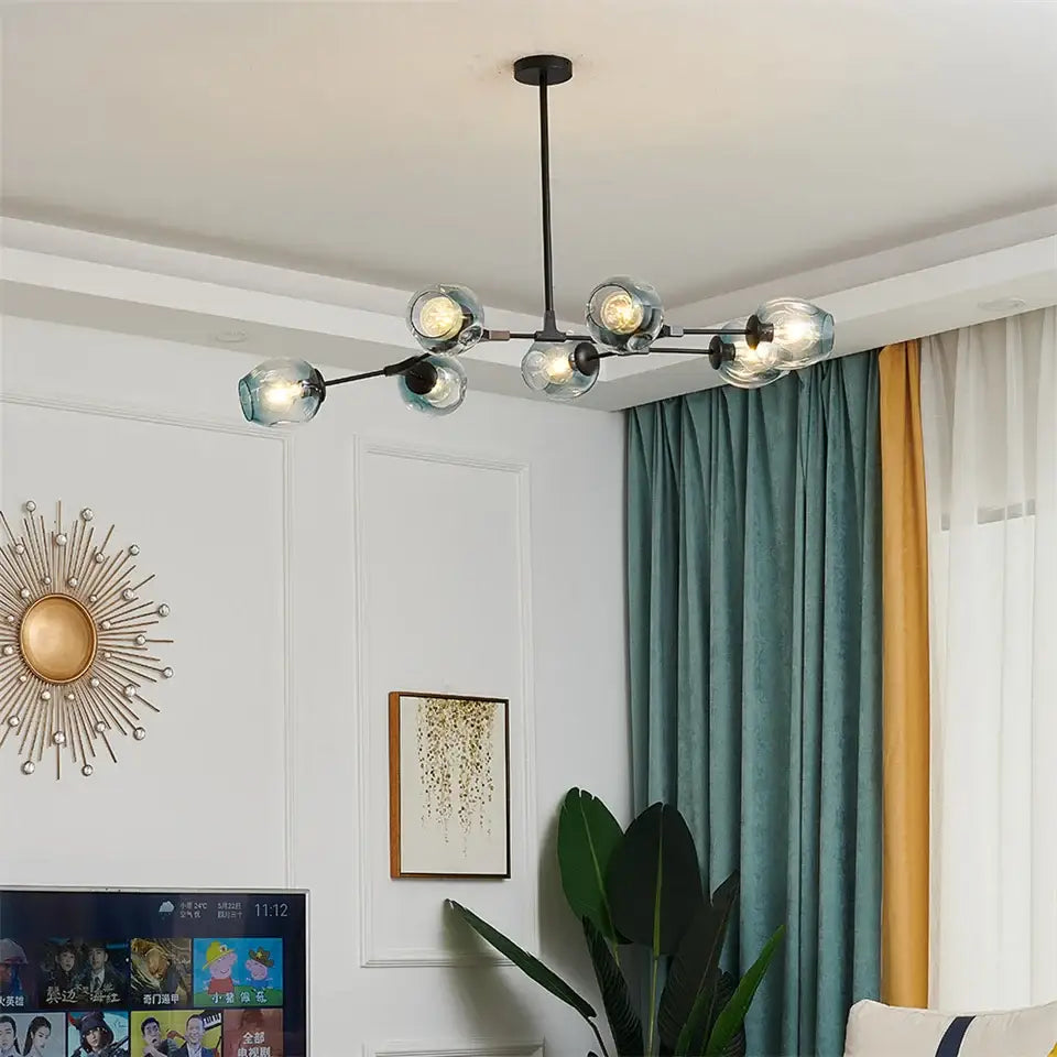 Modern green glass ball led chandelier dining room light