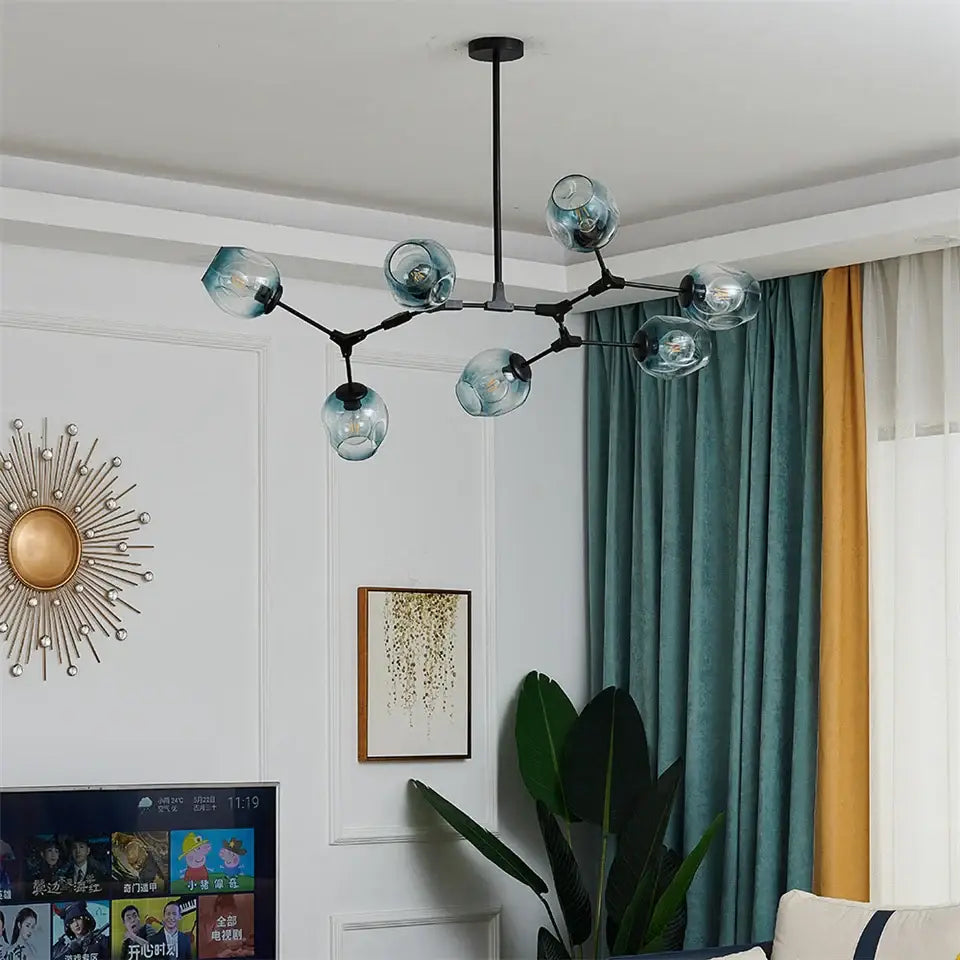 Modern green glass ball led chandelier dining room light