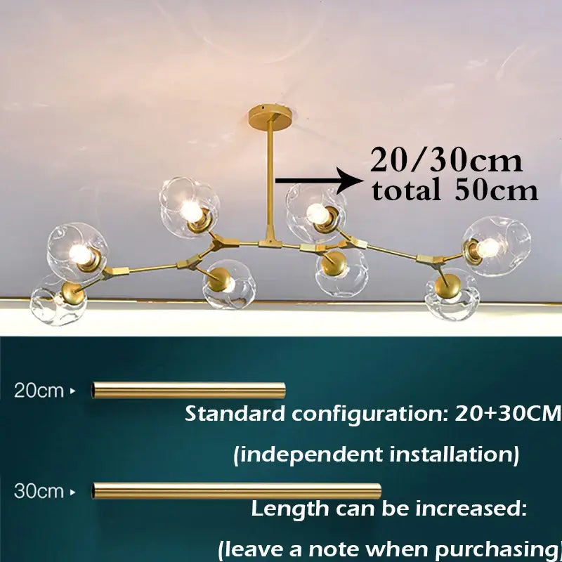 Modern green glass ball led chandelier dining room light