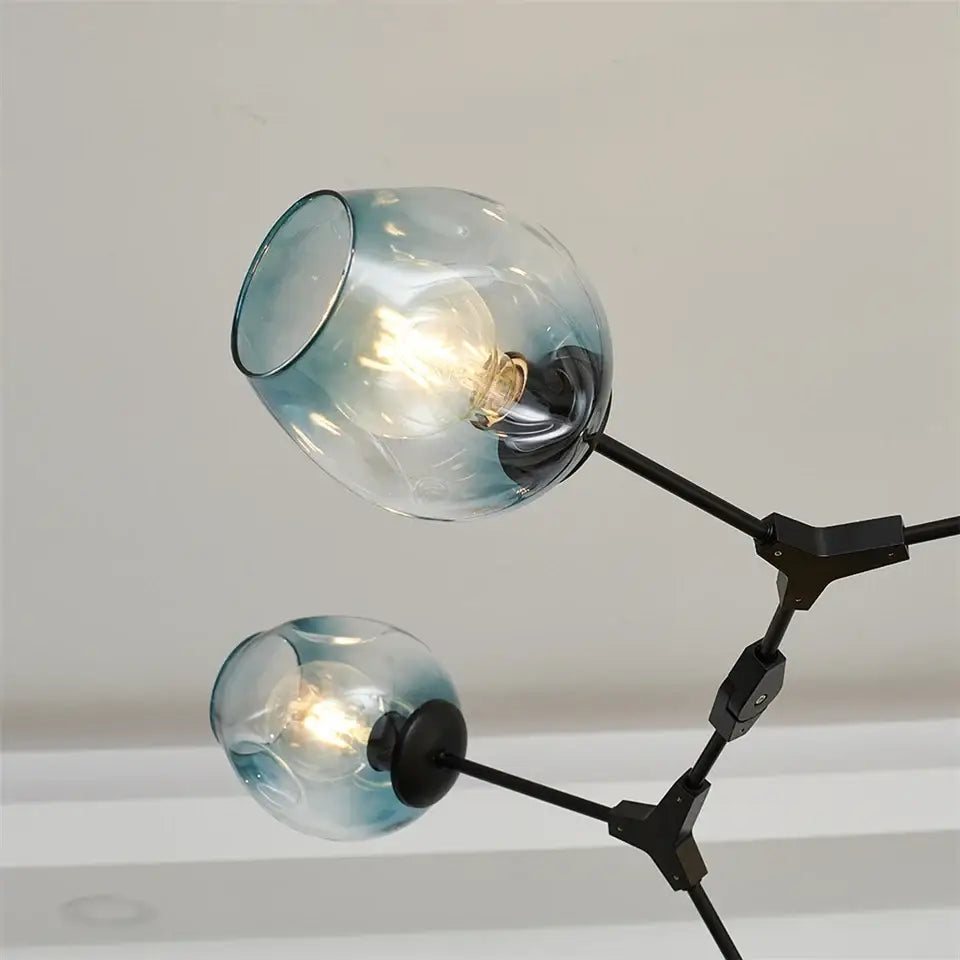 Modern black & gold amber glass ball chandelier dining room pendant