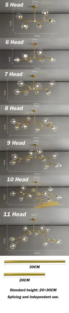 Modern black & gold amber glass ball chandelier dining room pendant