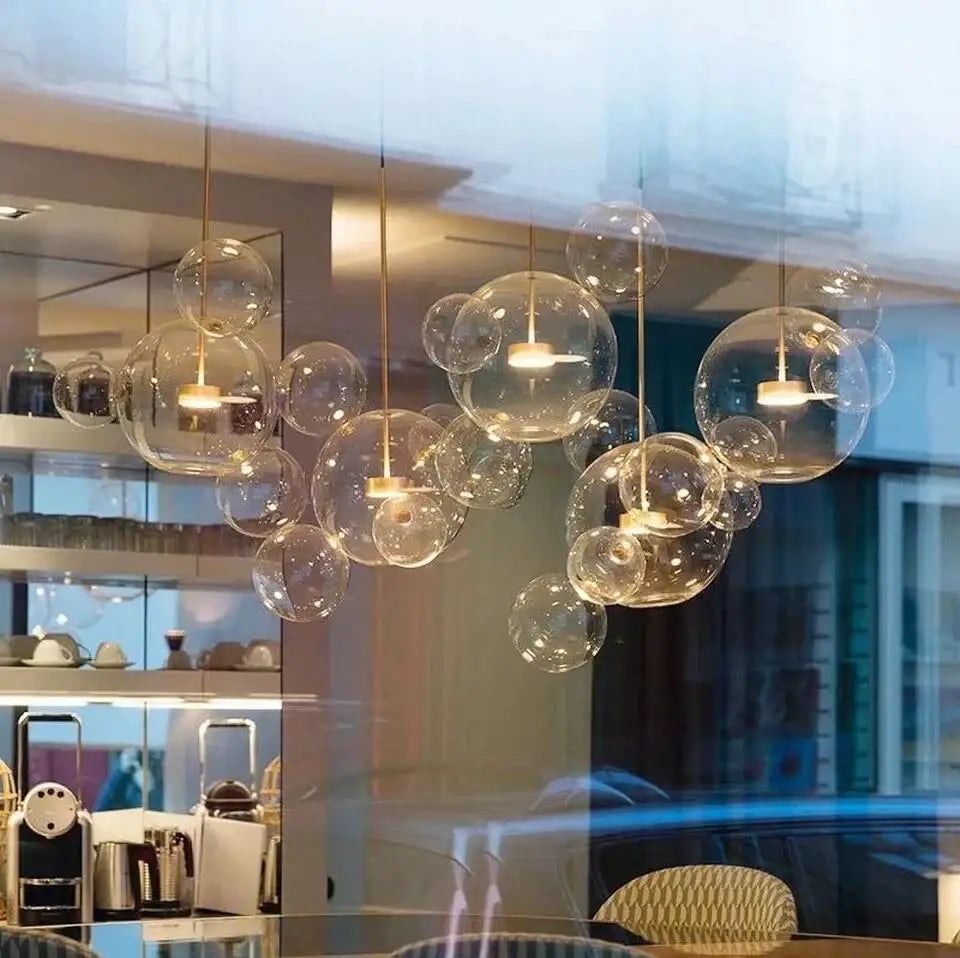 Modern led bubble 15 globe chandelier dining room glass pendant light