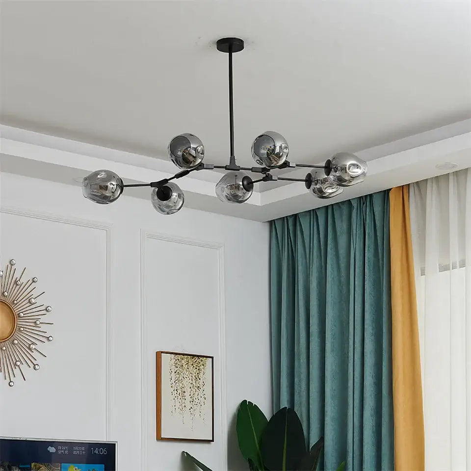 Modern gray nordic glass ball led chandelier dining room