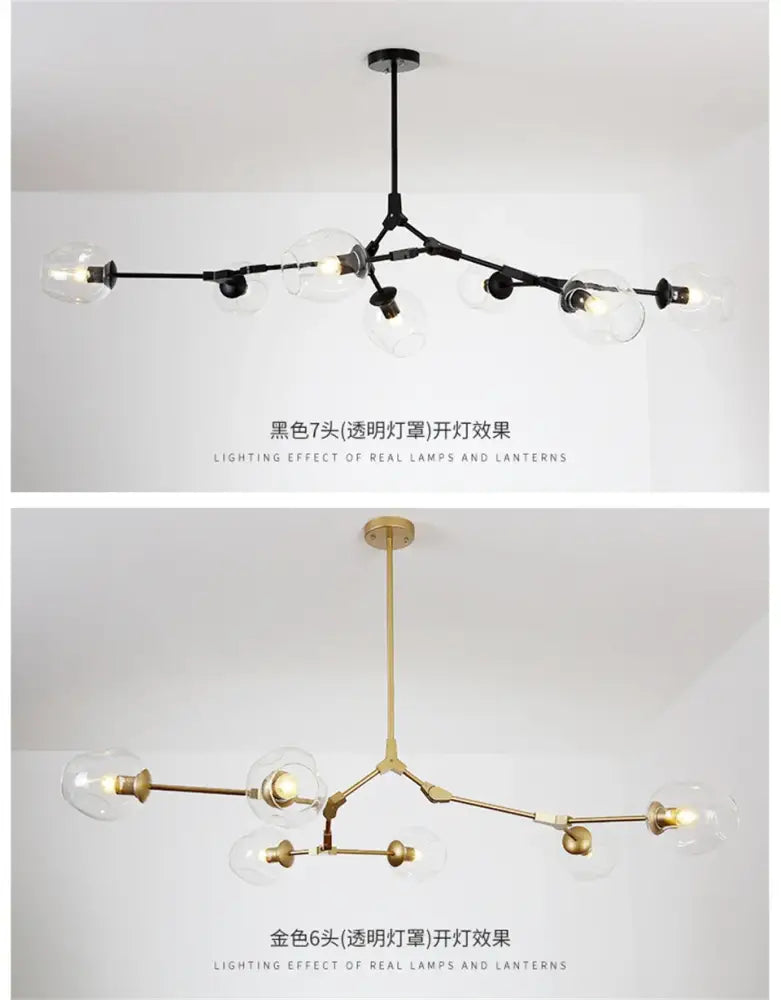 Modern nordic glass chandeliers in gradient blue for dining room