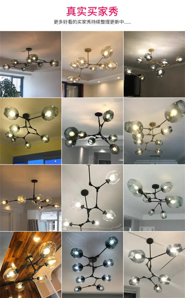 Modern nordic glass chandeliers in gradient blue for dining room