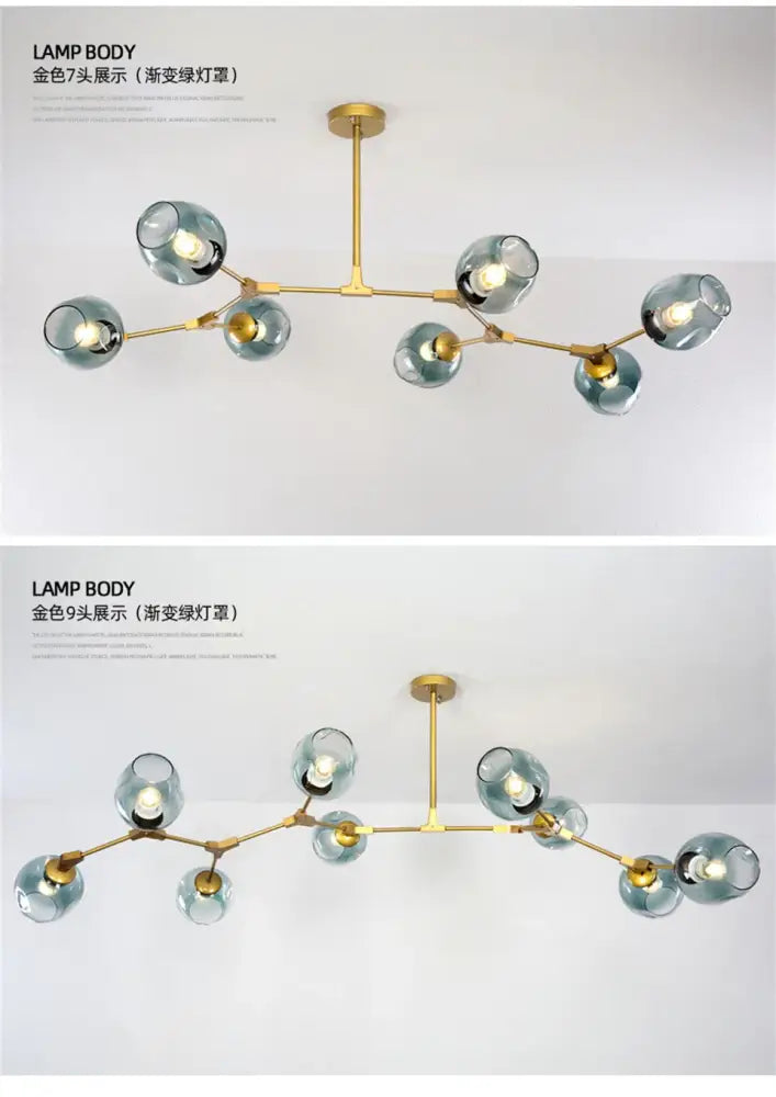 Modern nordic glass chandeliers in gradient blue for dining room