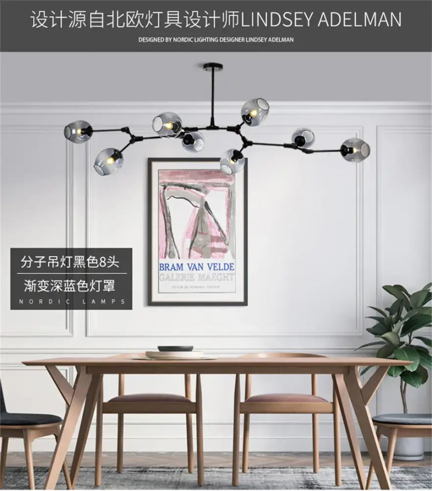 Modern nordic glass cognac pendant lamp dining room chandelier