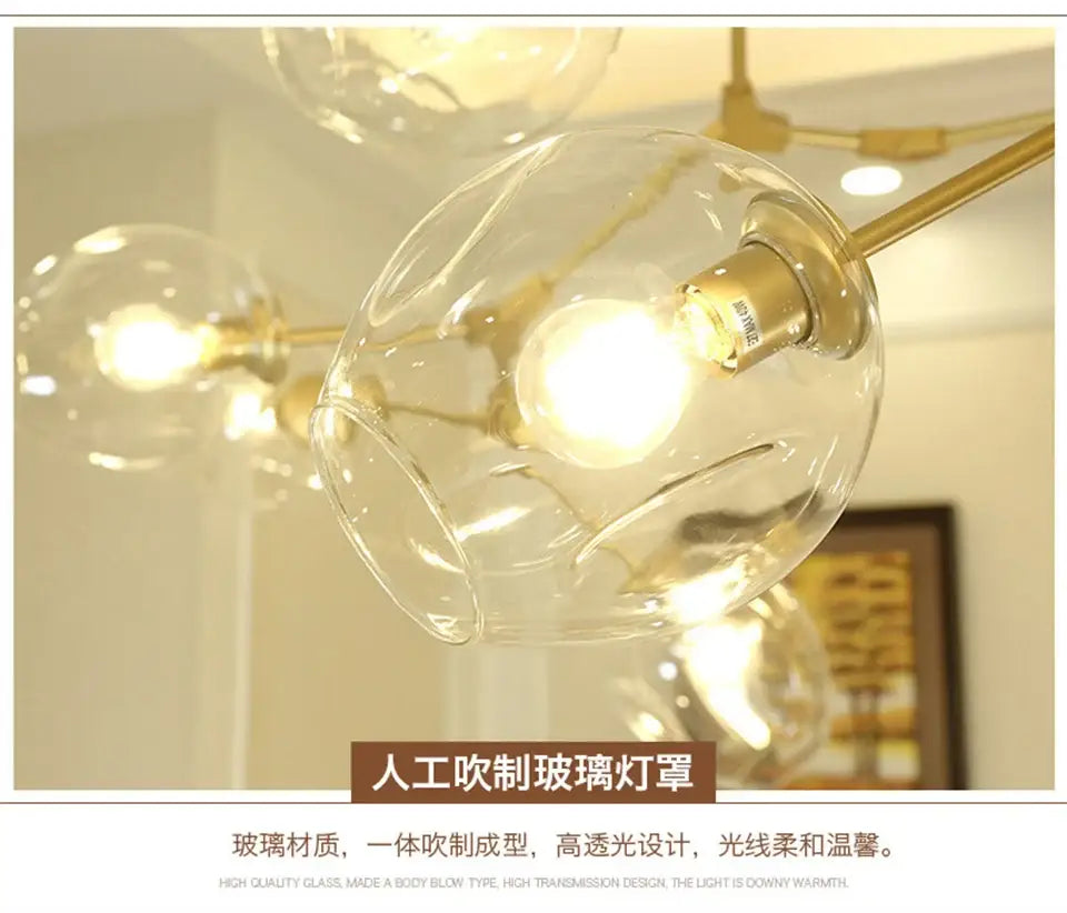 Modern nordic glass chandeliers gradient grey dining room led light