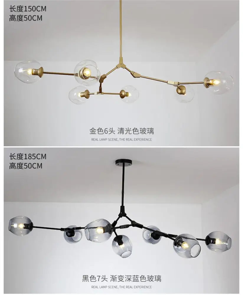 Modern nordic glass chandeliers gradient grey dining room led light