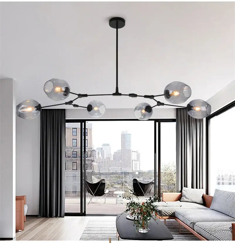 Modern clear bulbous glass chandeliers with led lighting dining room