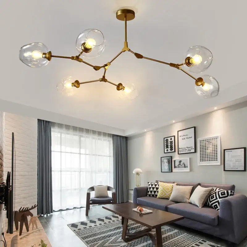 Modern clear bulbous glass chandeliers with led lighting dining room