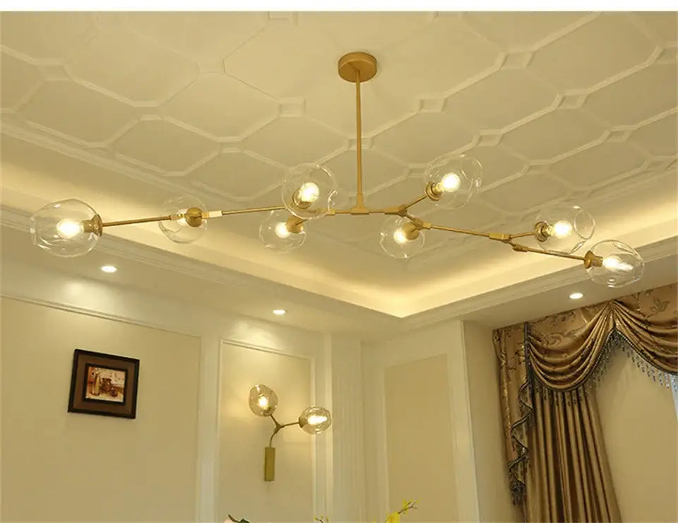 Modern clear bulbous glass chandeliers with led lighting dining room