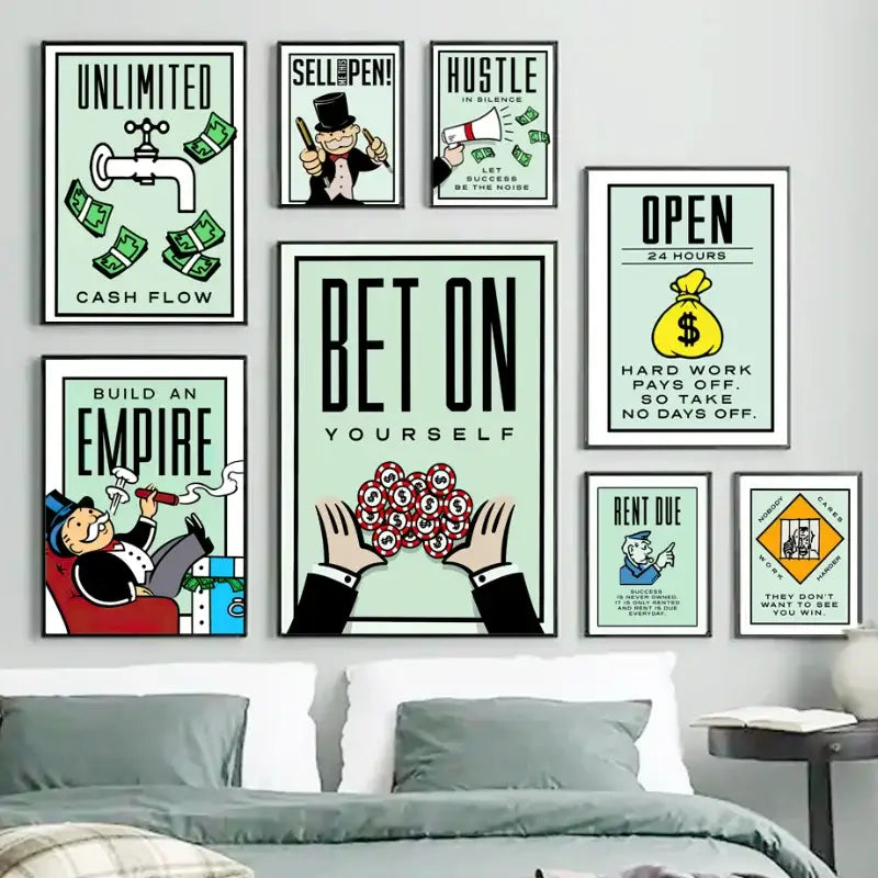 Minimalist mint monopoly millionaire canvas wall art office decor