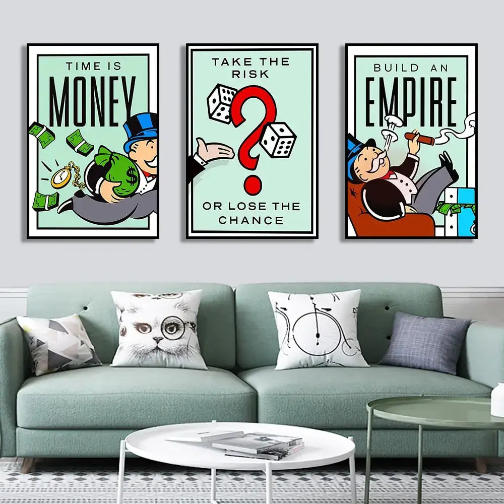 Minimalist mint green monopoly millionaire cartoon canvas home decor