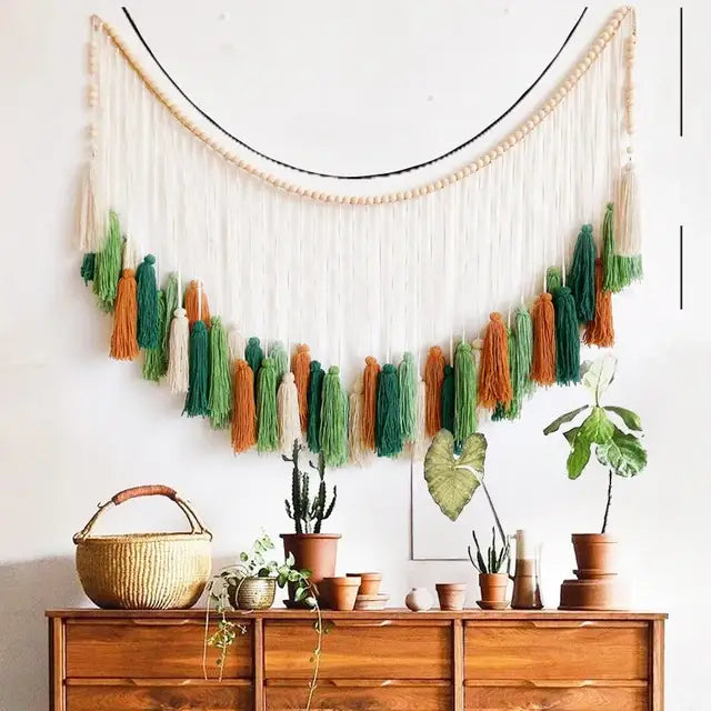 Bohemian wall decor beige & orange macrame tapestry living room art