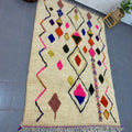 Handmade azilal rug cream colorful geometric wool – living room