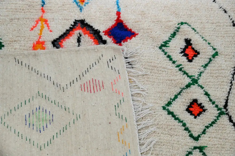 Beige colorful geometric moroccan handmade azilal rug bedroom decor