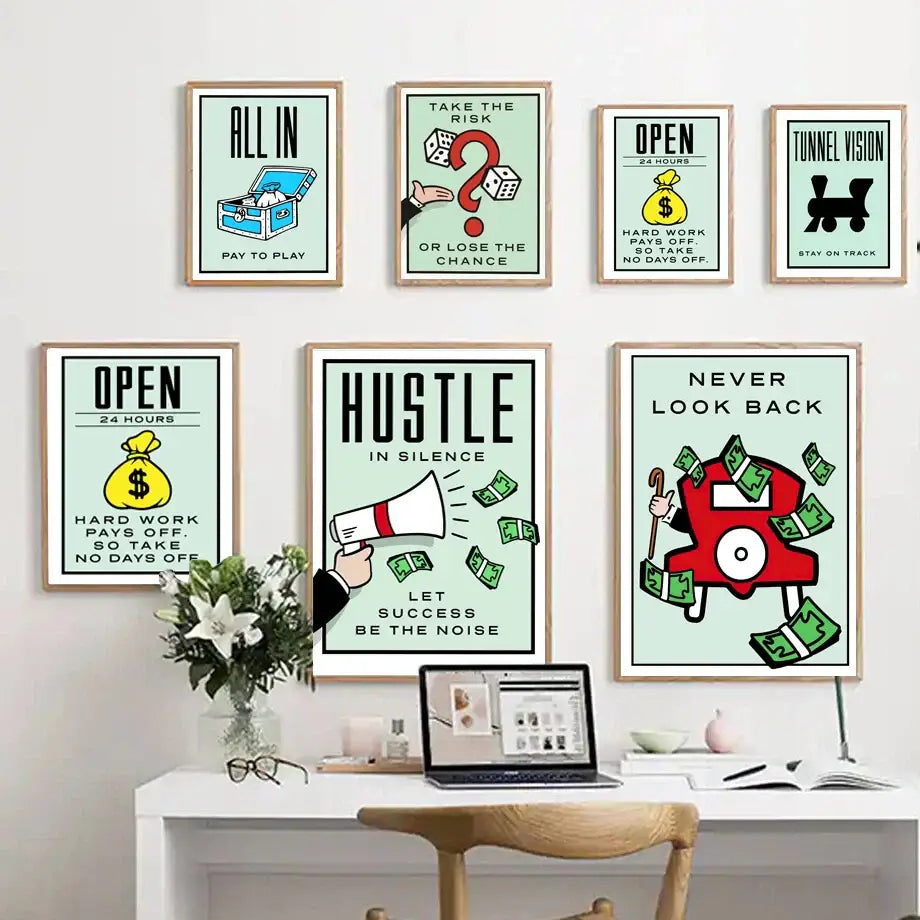 Motivational monopoly millionaire mint green wall art living room decor