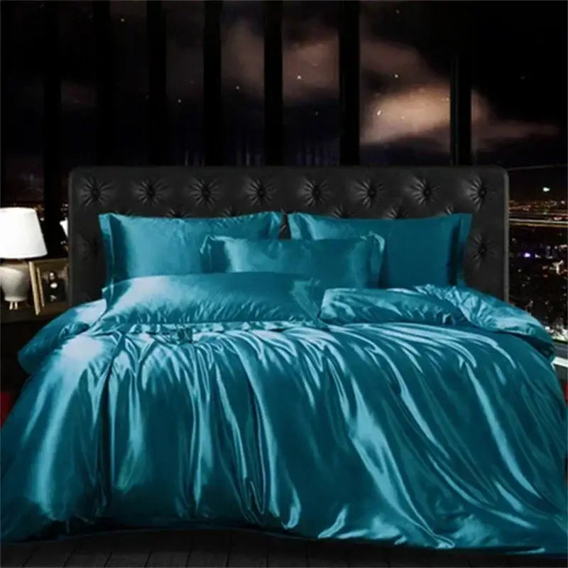 Teal mulberry silk luxury bedding set – bedroom duvet cover