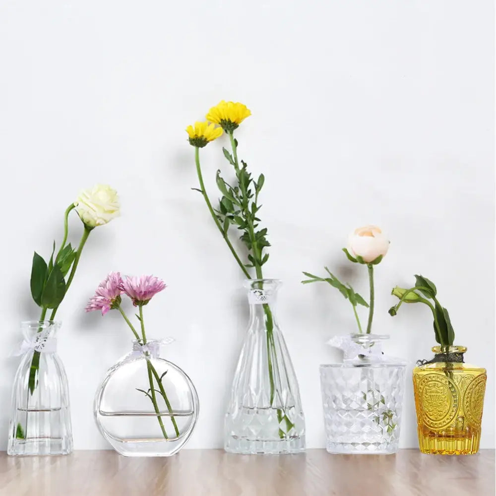 Ornate ribbed multicolor glass vase set living room flower pot