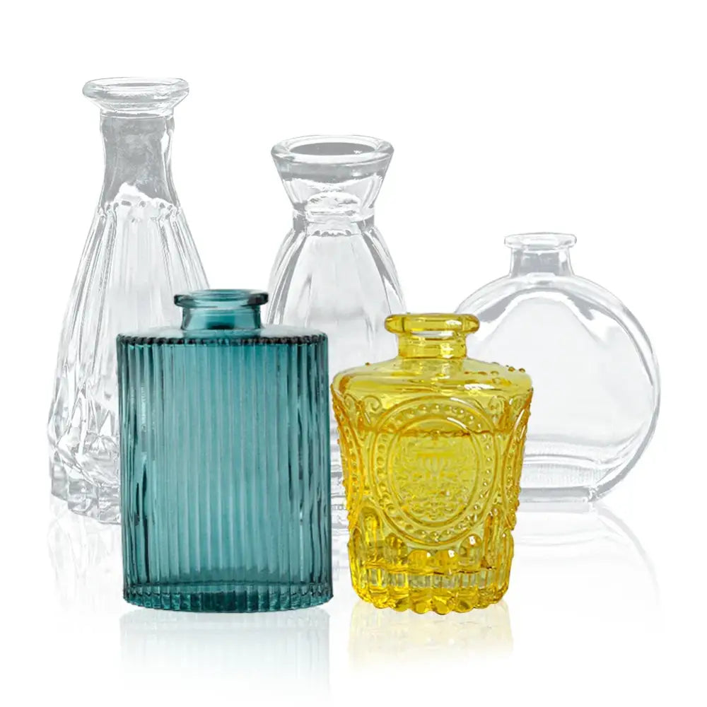 Ornate ribbed multicolor glass vase set living room flower pot