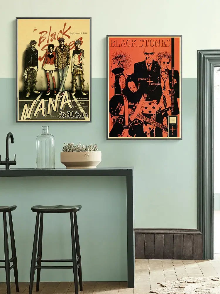 Retro nana anime kraft paper poster set bedroom wall decor